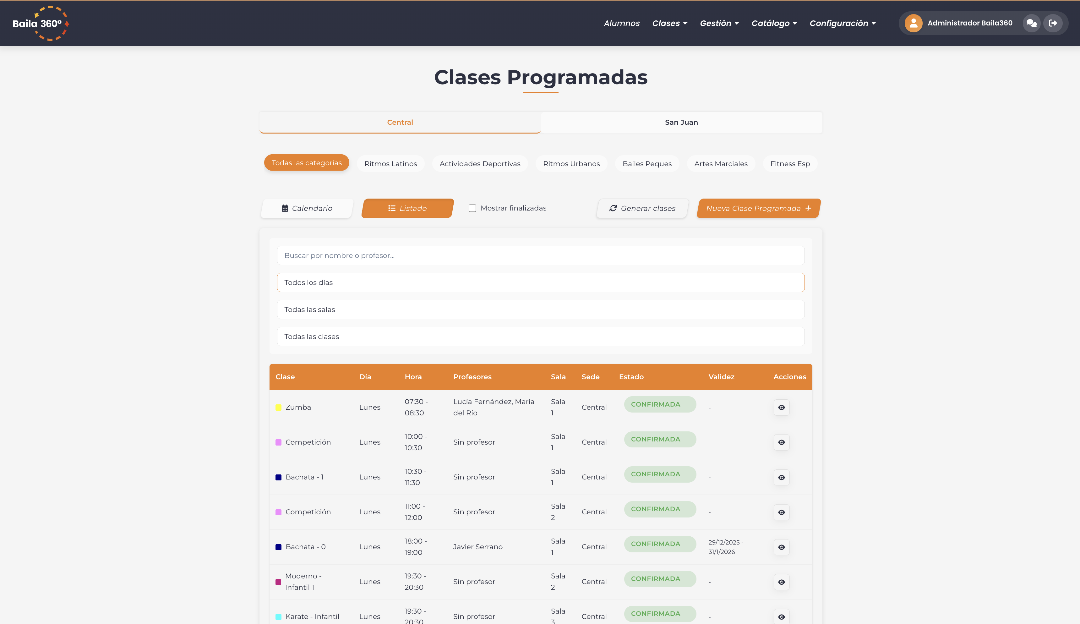 Programación automática de clases semanales