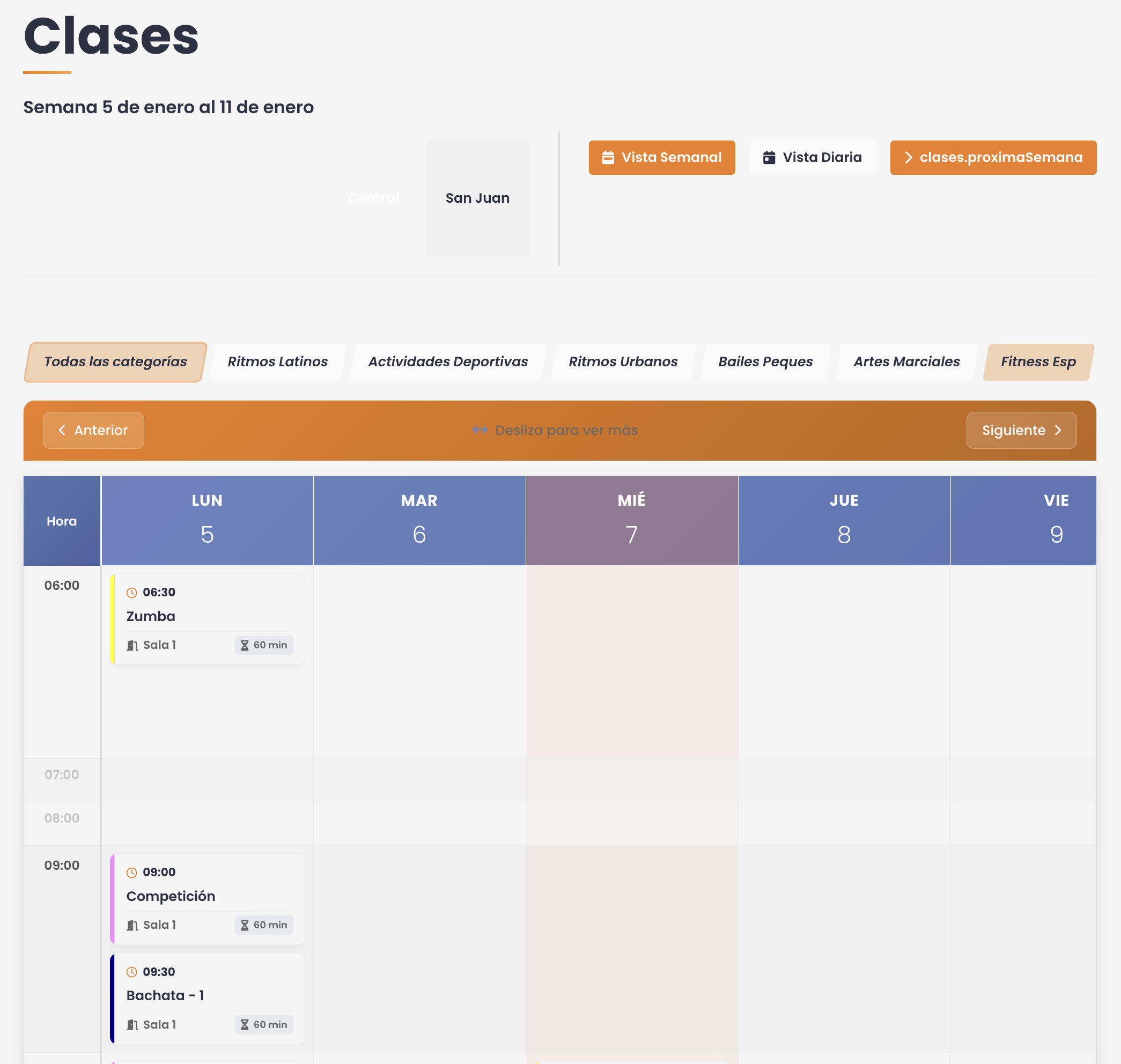 Gestión de clases de baile